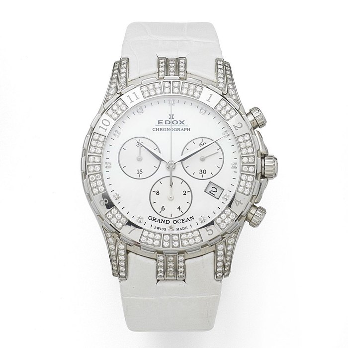 Edox. A Limited Edition stainless steel and diamond set quartz calendar chronograph wristwatch Grand Ocean, Ref:10404, No.10/20, Case No.548788, Circa 2010