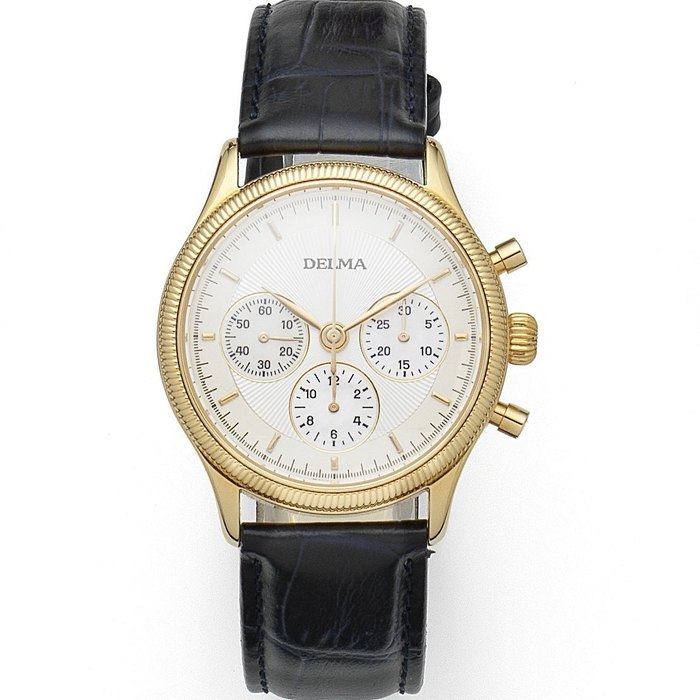 Lemania for Delma. An 18K gold manual wind limited edition chronograph wristwatch Ref:867.214, No.35/50, Sold 29th December 2011