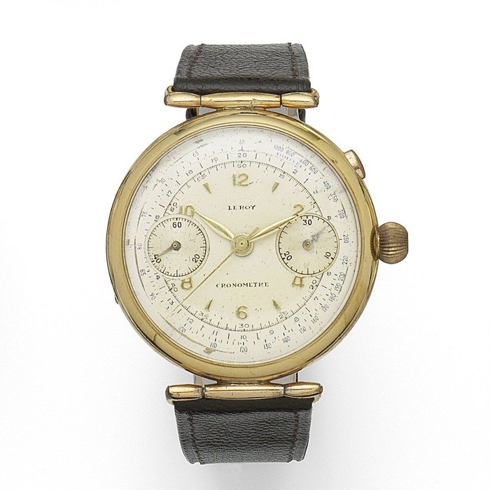 Leroy. A gold plated manual wind single button chronograph wristwatch Circa 1930