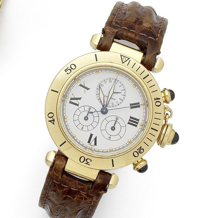 Cartier Cartier. An 18K gold quartz calendar chronograph wristwatch Pasha, Ref:1353 1, Case No.M212821, Movement No.9391669, Circa 2000