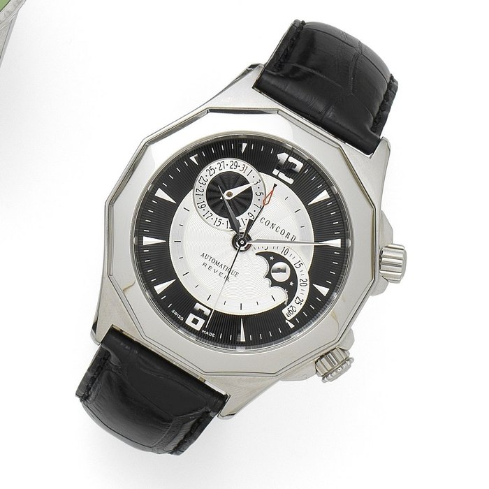Concord. A stainless steel automatic calendar alarm wristwatch with moon phase Mariner Reveil, Ref:14.P5.1890.0, No.34/100, Case No.1357215, Sold 8th November 2007