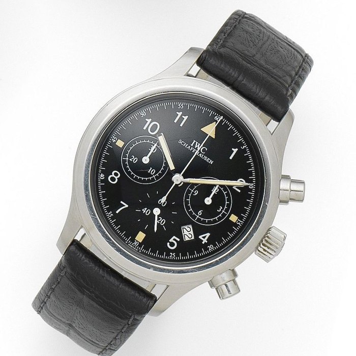 IWC. A stainless steel quartz calendar chronograph wristwatch Der Fliegerchronograph, Ref:3740, Case No.2419259, Movement No.2465526, Circa 1980