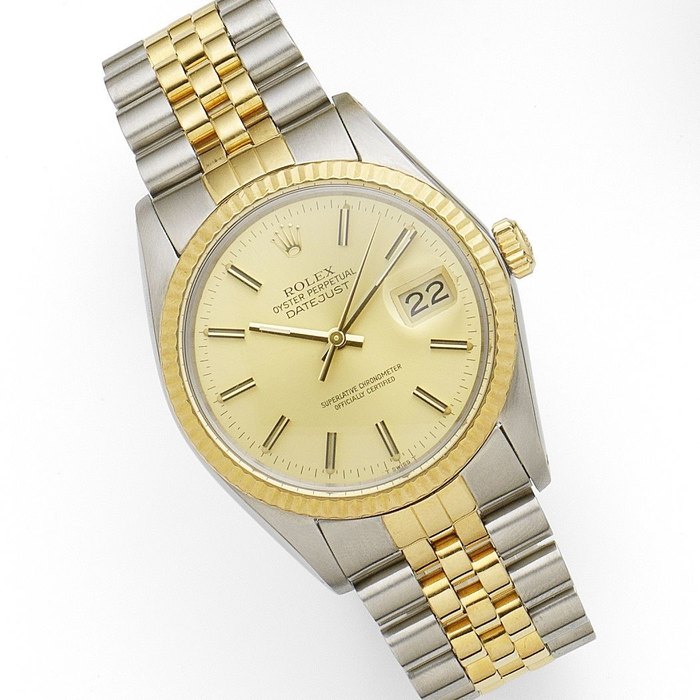 Rolex. A stainless steel and gold automatic calendar bracelet watch Datejust, Ref:16013, Serial No.855****, Movement No.190****, Circa 1985