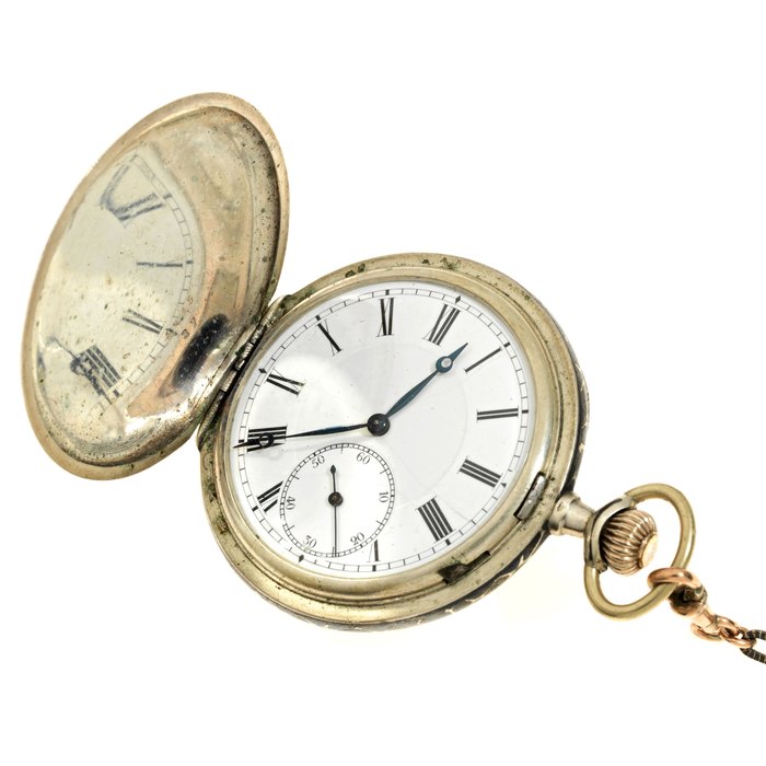 A silver keyless wind full hunter pocket watch with Niello decoration, Unsigned