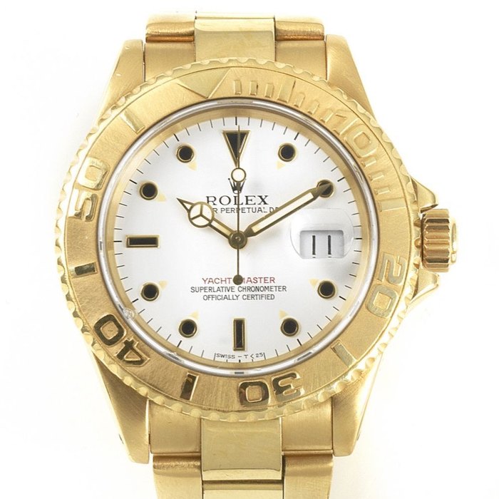 Rolex. An 18K gold automatic calendar bracelet watch,Yachtmaster, Ref:16628, Serial No.N40****, Movement No.629****, Sold 5th March 1993