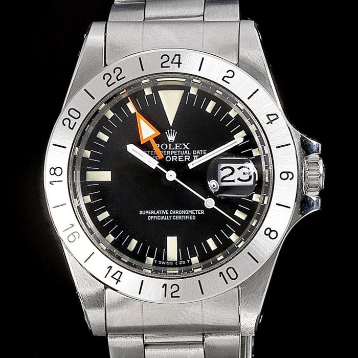 Rolex. A Stainless Steel Automatic Calendar Bracelet Watch, Explorer II, Ref:1655, Serial No.440****, Movement No.D08****, Circa 1975