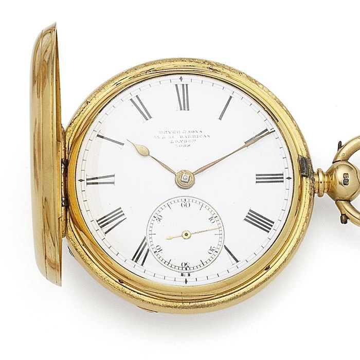 Bryer & Sons, 53 & 54 Barbican, London. An 18K gold key wind full hunter pocket watch Case, Dial & Movement No.3088, London Hallmark for 1881