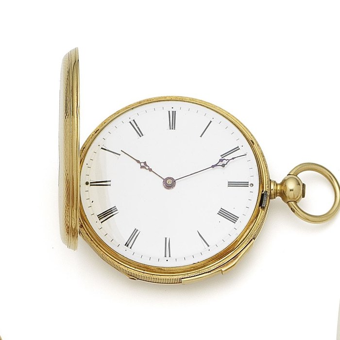 D. Bachelard et Fils, Genève. A continental gold key wind quarter repeating full hunter pocket watch Case No.33990, Circa 1860