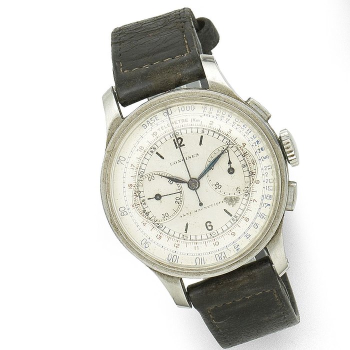 Longines. A stainless steel manual wind chronograph wristwatch Anti-Magnetique, Case No.21583 12, Movement No.6183482, Circa 1940