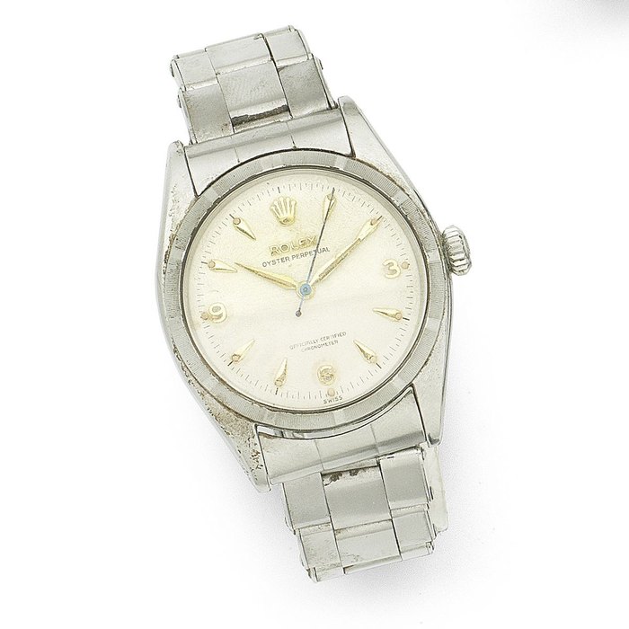 Rolex. A mid-sized stainless steel automatic bracelet watch Oyster Perpetual, Ref:6580/6581, Serial No.383**, Movement No.565***, Circa 1950
