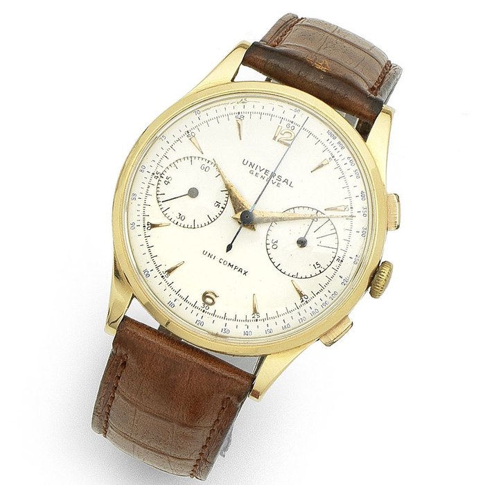 Universal. An 18K gold manual wind chronograph wristwatch Uni-Compax, Ref:124103, Case No.1549895, Circa 1950