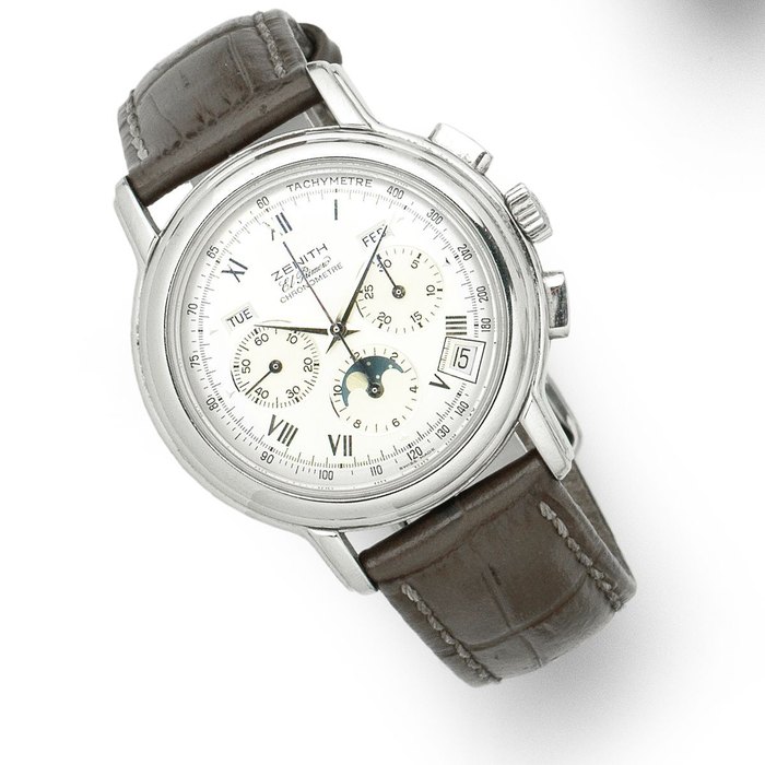 Zenith. A stainless steel automatic triple calendar chronograph wristwatch with moon phase El Primero Chrono Master, Ref:01.0240.410, Movement No.20490, Circa 2000