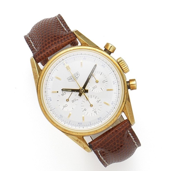 TAG Heuer. An 18K gold manual wind chronograph wristwatch 1964 Carrera re-edition, Ref:CS3140, Movement No.4504645, Circa 1998