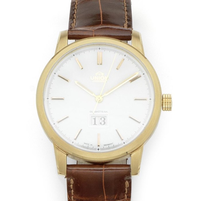 Union. An 18K rose gold automatic calendar wristwatch No.089/100, Sold 10th April 2002