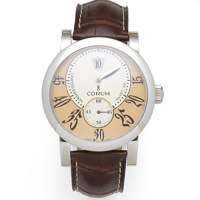 Corum. A Limited Edition stainless steel manual wind wristwatch with jumping hour Classical Jumping Hour, Ref:154.201.20, Case No.804141, No. 7/300, Movement No.537360, Sold June 2006