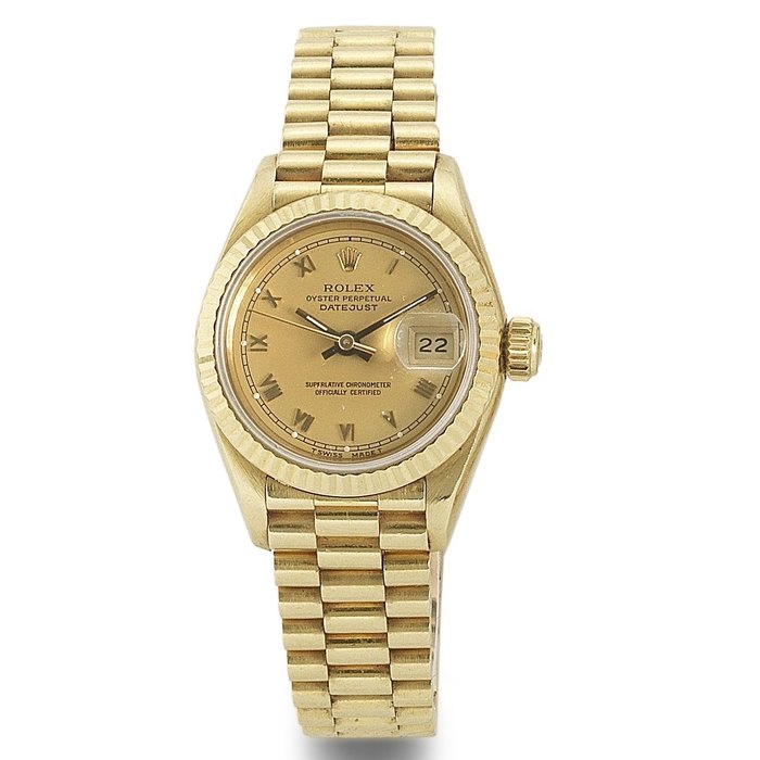 Rolex. A lady's 18K gold automatic calendar bracelet watch Datejust, Ref:69178, Serial No.X24****, Movement No.217****, Circa 1991