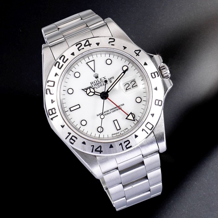 Rolex Rolex. A stainless steel automatic calendar bracelet watch with dual time zone Explorer II, Ref:16550, Serial No.839****, Movement No.106****, Sold 26th April 1986, Price & Market Data