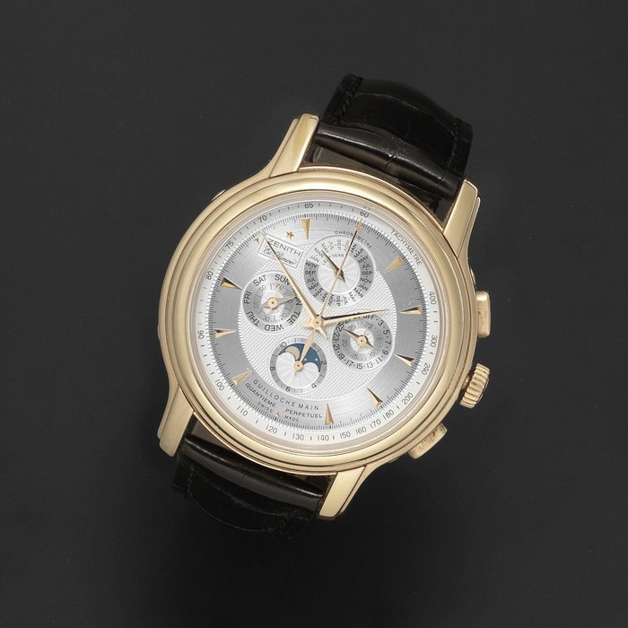 Zenith. An 18K rose gold automatic perpetual calendar chronograph wristwatch with moon phase El Primero ChronoMaster Millésime 2004, No.14, Case No.18 1260 4003, Movement No.206201, Sold 5th January 2007
