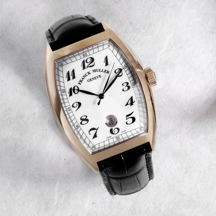 Franck Muller. An 18K gold tonneau automatic calendar wristwatch Vintage, Ref:8880 SC DT VIN, No.20, Circa 2010