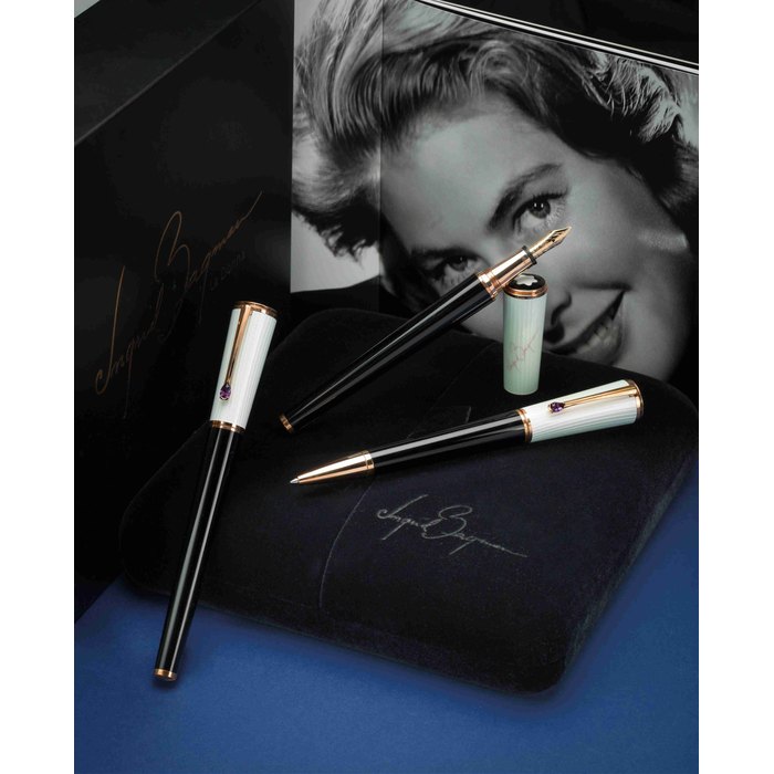 Montblanc. A fine special edition 2009 the Diva line Ingrid Bergman La Donna fountain pen, ballpoint pen and rollerball with boxes and papers Ref:FP M28907/BP M28908/RB M28909, No.FP VT1652088/BP YT1209395/RB VT2048132, manufactured in 2009