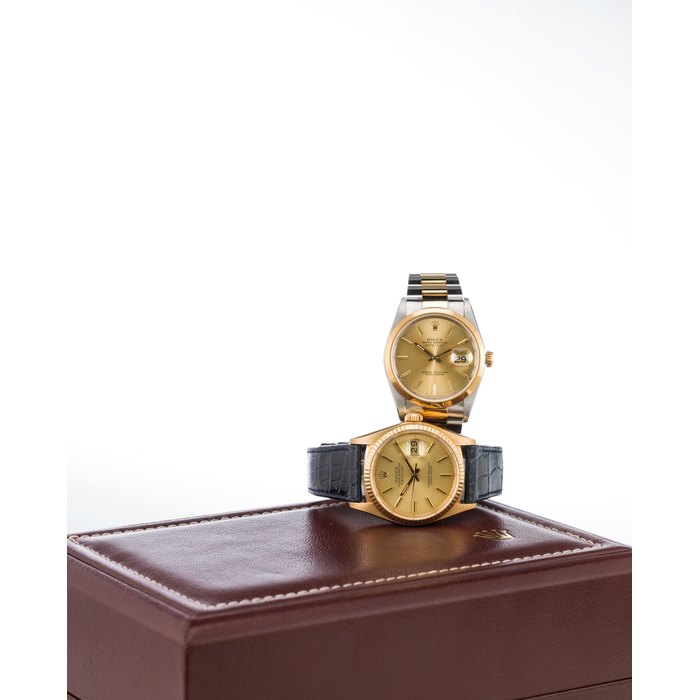Rolex. An 18K gold automatic calendar bracelet watch with box and papers Datejust, Ref:16078, Case No.7061831, Movement No.0658081, Sold 29th December 1982
