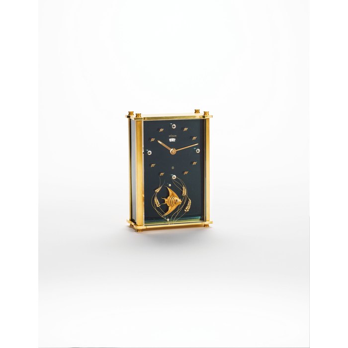 Jaeger-Lecoultre. A fine brass Angelfish Musical alarm clock with eight days power reserve Recital, Ref:2173, Circa 1960