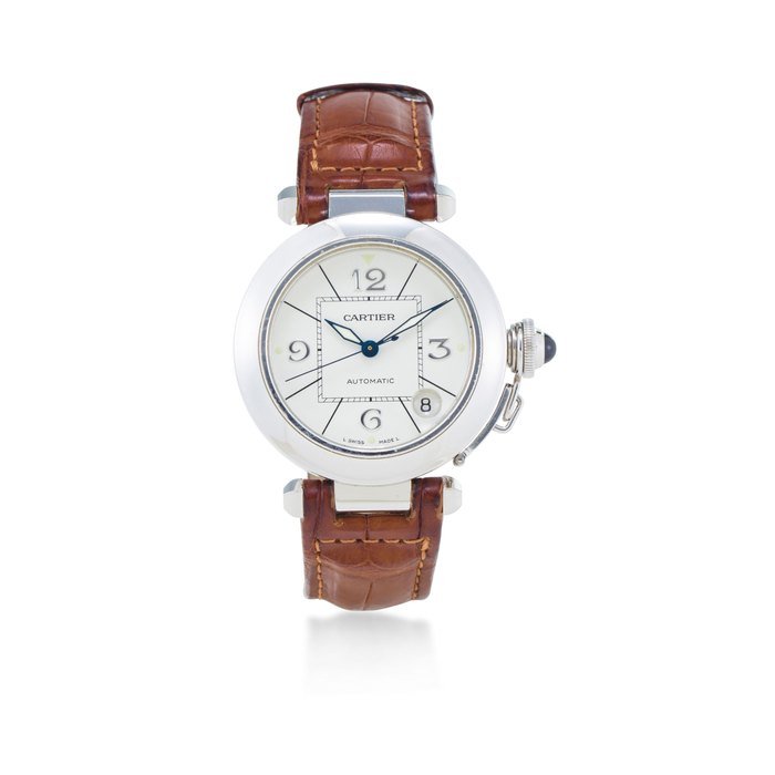 Cartier Cartier. A fine 18K white gold automatic center seconds wristwatch with datePasha, Ref:2308, No. MG366436, 1990's