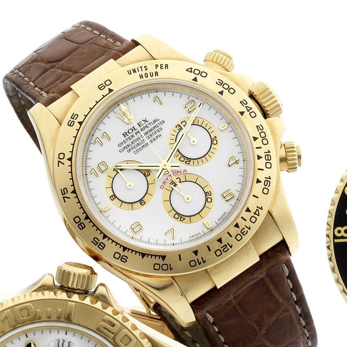 Rolex. An 18ct gold automatic chronograph wristwatch Cosmograph Daytona, Ref:116518, Serial No.P53****, Movement No.C00*****, Sold 26th November 1982