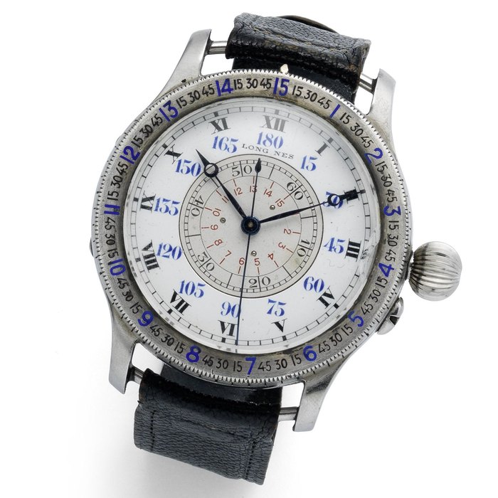 Longines. A fine and rare oversized stainless steel hour angle Aviator's wristwatch with indirect sweep centre seconds Lindbergh model, Movement No.5575403, Case No.20770/33, Circa 1935