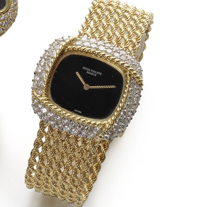 Patek Philippe. A lady's 18ct gold and diamond set manual wind bracelet watch Ref:4336/1, Case No.2766314, Movement No.1391004, Circa 1975