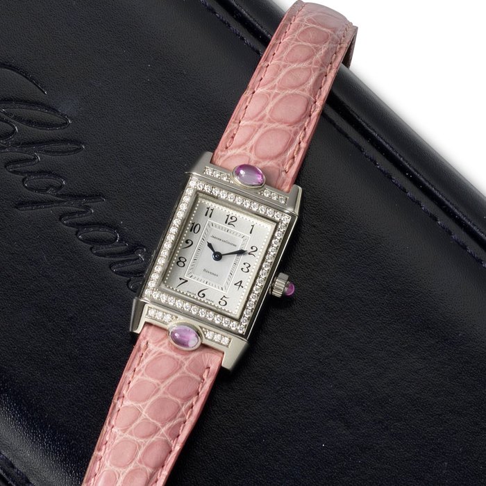 Jaeger-LeCoultre. A lady's 18ct white gold diamond and gem set manual wind reversible wristwatch Reverso, Ref:267.3.86, Case No.2108870, Circa 2000