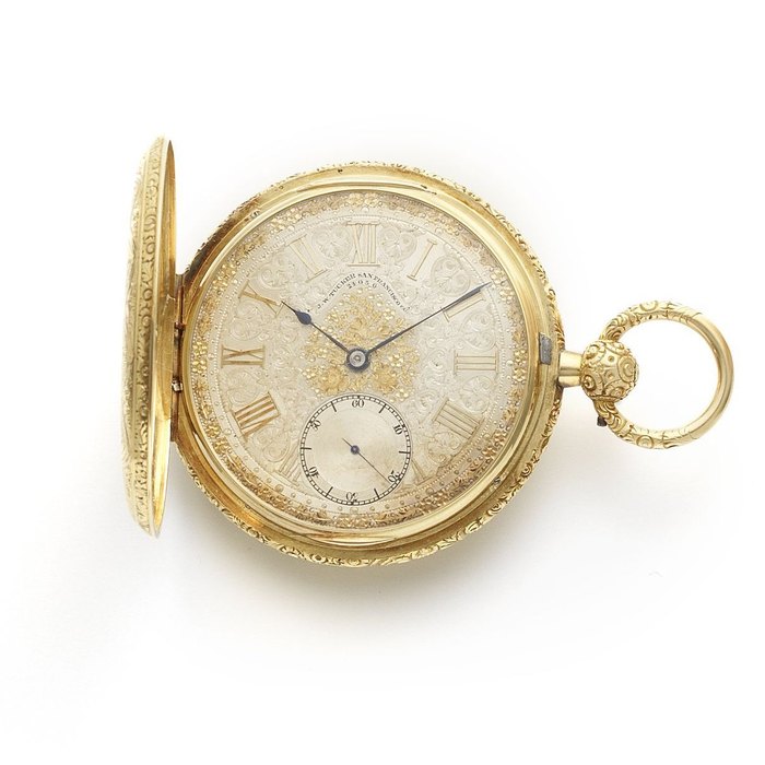 J.W.Tucker, San Francisco. A fine mid 19th century 18ct gold key wind full hunter pocket watch Numbered 24036, London Hallmark for 1867