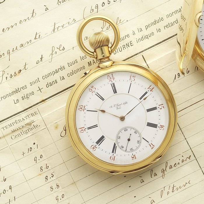 Breguet Tissot. A fine late 19th century 18ct gold keyless wind open face chronometer pocket watch with original box and chronometer certificate Circa 1896