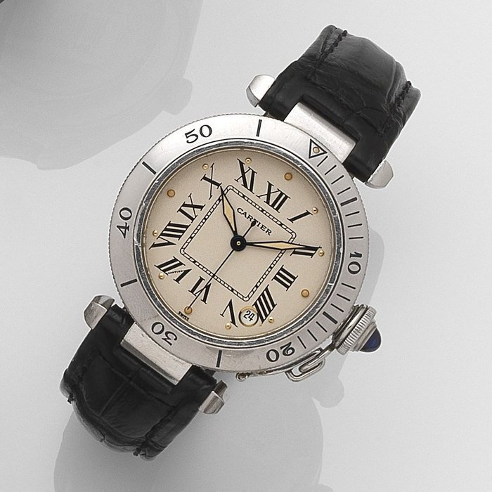 Cartier Cartier. A stainless steel automatic calendar wristwatch Pasha, Case No.R40103550, Sold 23rd July 1993