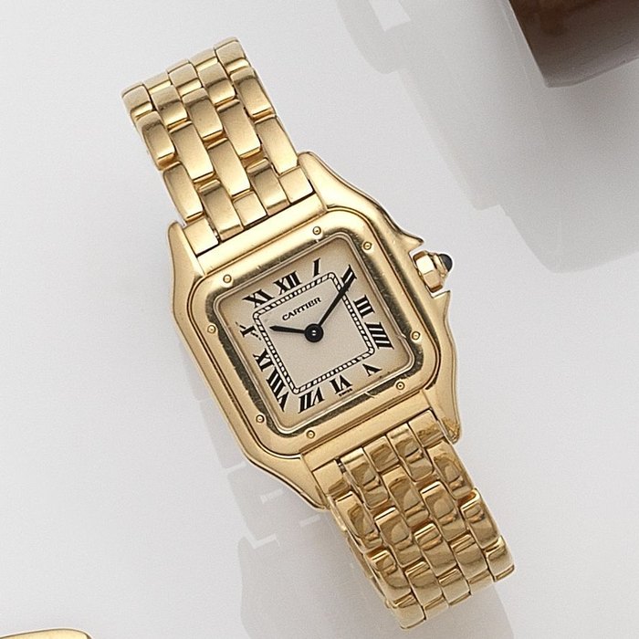 Cartier. A lady's 18ct gold quartz bracelet watch Panthère, Case No.86691114436, Sold 24th December 1986