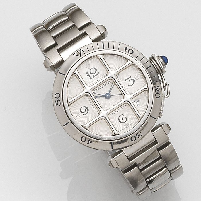 Cartier Cartier. A stainless steel automatic calendar bracelet watch Pasha, Ref:2379, Case No.97122CD, Movement No.99203, Sold 24th January 2003