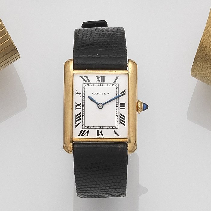 Cartier. An 18ct gold manual wind wristwatch Tank, Circa 1975