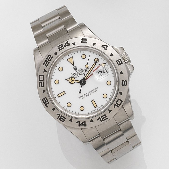 Rolex. A stainless steel automatic calendar bracelet watch Explorer II, Ref:16550, Serial No.R38****, Movement No.187****, Circa 1987
