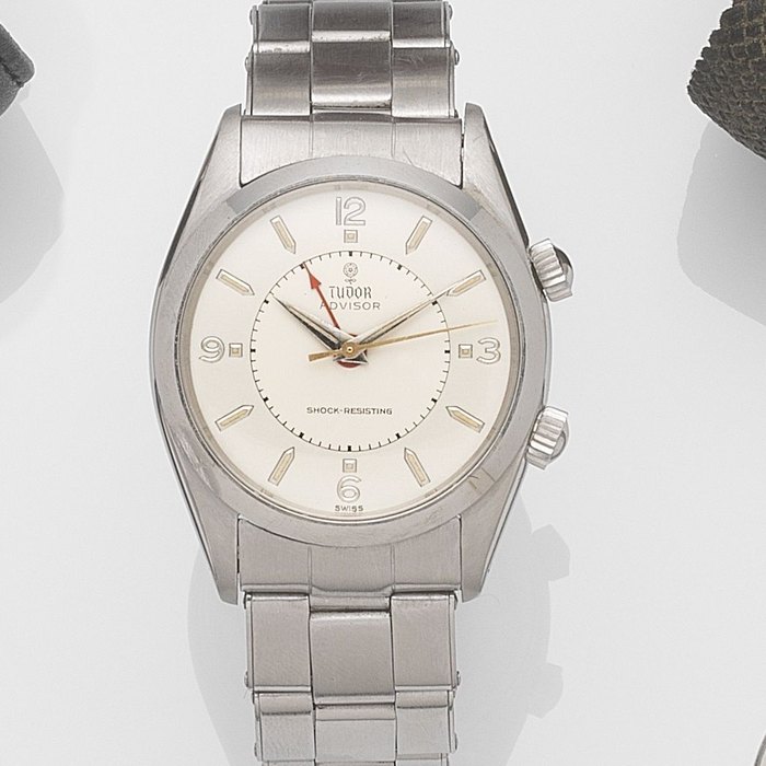 Rolex Tudor. A stainless steel manual wind alarm bracelet watch Advisor, Ref:7926, Case No.276708, Circa 1958