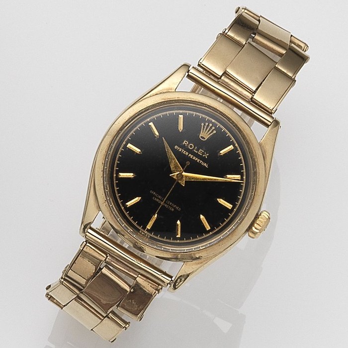 Rolex. A 9ct gold automatic bracelet watch Oyster Perpetual, Ref:6284, Serial No.975***, Movement No.006**, Glasgow Import mark for 1953