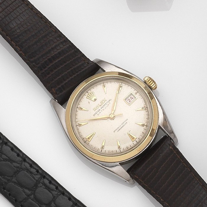 Rolex. A stainless steel automatic calendar wristwatch Datejust, Ref:6104, Serial No.911***, Movement No.036**, Circa 1953