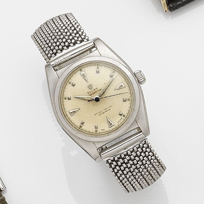 Rolex Rolex. A stainless steel automatic bubble back bracelet watch Oyster Perpetual, Ref:6050, Serial No.687***, Movement No.31669/N16031, Circa 1948 · 6050