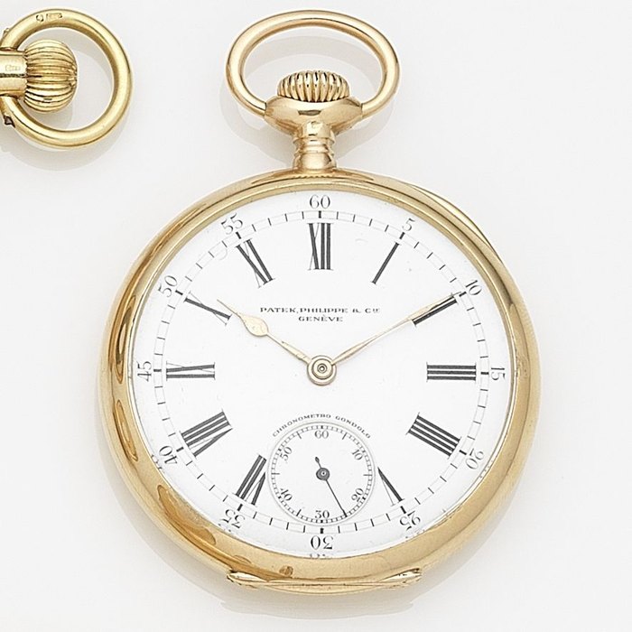 Patek Philippe. An 18ct rose gold keyless wind open face pocket watch Chronometro Gondolo, Case & Cuvette No.269266, Movement No.164892, Sold 22nd December 1911
