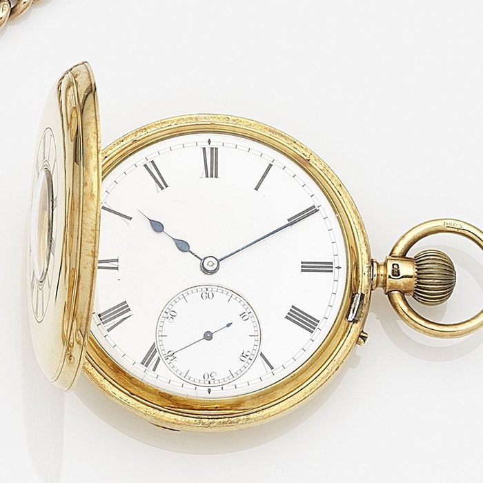 Thomas Boxall, Brighton. An 18ct gold keyless wind half hunter pocket watch Case & Movement No.2490, London Hallmark for 1978