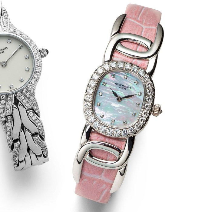 Patek Philippe Patek Philippe. A lady's 18K white gold, mother-of-pearl and diamond set manual wind wristwatch with box and certificate of origin Golden Ellipse, Ref:4931G, Case No.4069095, Movement No.3068427, Sold August 2000, Price & Market Data