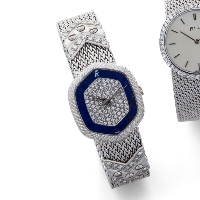 Audemars Piguet. A lady's 18K white gold, diamond set and lapis lazuli manual wind bracelet watch Ref:929, Case No.B45929, Movement No.209330, Circa 1980