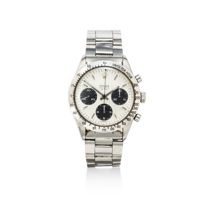 Rolex Rolex. A fine stainless steel chronograph wristwatch and braceletRef:6239, Oyster Cosmograph Daytona, Case no. 1417819, 1970's · 6239