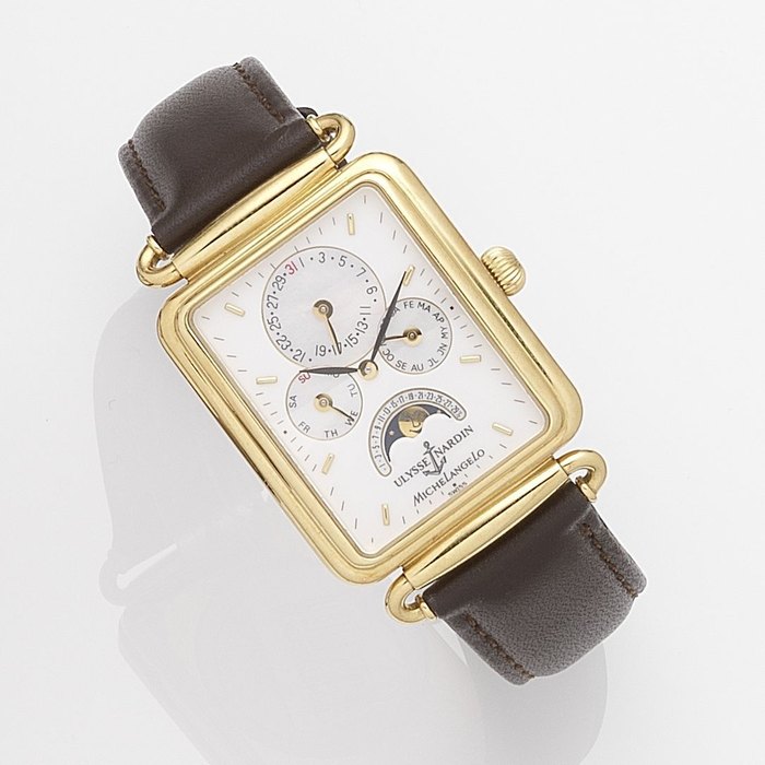 Ulysse Nardin. An 18k gold automatic triple calendar wristwatch with moon phase Michelangelo, Ref:161-42, Case No.4292, Circa 2000