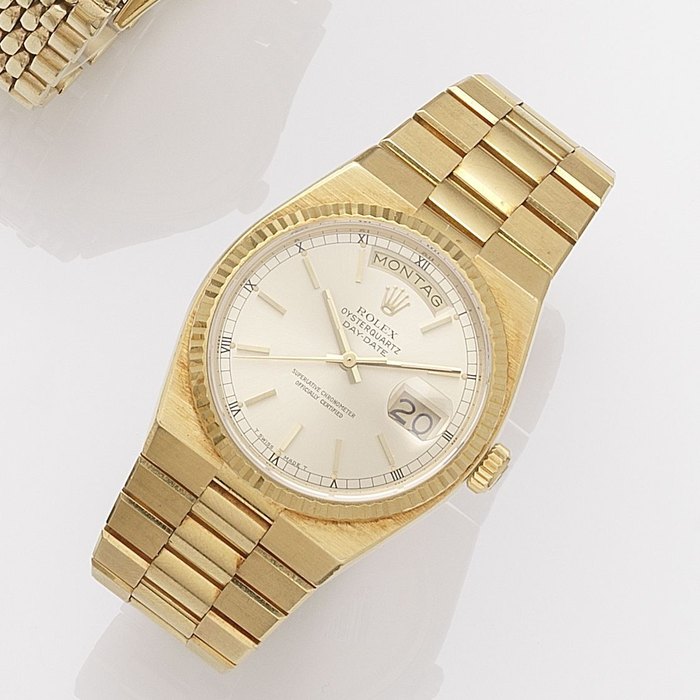 Rolex. An 18k gold quartz calendar bracelet watch Oysterquartz Day-Date, Ref:19018, Serial No.557****, Movement No.000****, Circa 1978