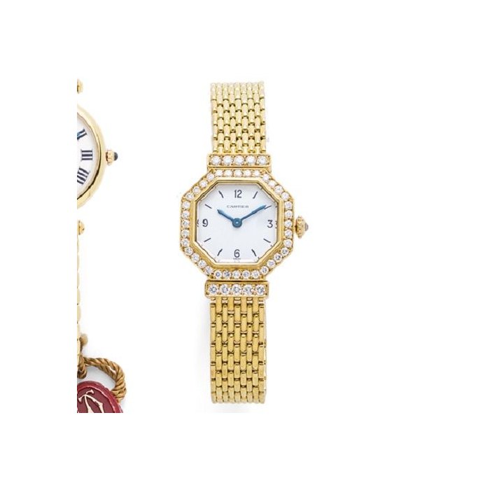 Cartier. An 18K gold and diamond set manual wind bracelet watch Santos Octagon, Case No.180030134, Circa 1995